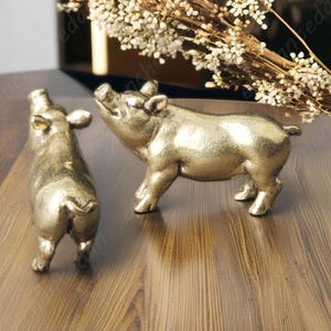 Vintage Brass Pig Ornament - Golden Pig Sculpture, Gift for Ocean Lovers, Animal Figurines Collection, Desktop Ocean Decor