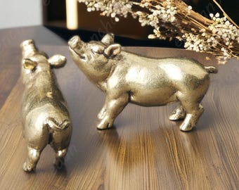 Vintage Brass Pig Ornament - Golden Pig Sculpture, Gift for Ocean Lovers, Animal Figurines Collection, Desktop Ocean Decor
