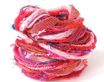 Art Yarn Bundle Mixed Novelty DIY Textile Fiber Sampler Pack 10 Unique Trims Yarn 2 yards each 20 Yards Valentine Crafts Red Pink - Cherry