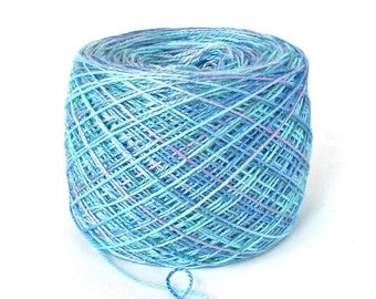 Hand Dyed Bamboo Yarn Soft Shiny Unique Embroidery Weaving Yarn by FiberFusion Fingering Weight 660 yards Light Blue Grey Lilac- Blue Sky