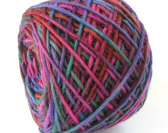 Hand Dyed Yarn Wool Alpaca Single Ply Worsted Weight Yarn Fiberfusion 135 yards Unique Variegated Color Yarn Red Pink Purple Teal - Daring