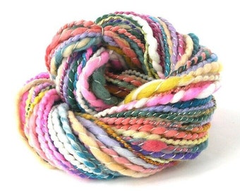 Handspun Yarn Hand Dyed Merino Wool Alpaca Silk Art Yarn by FiberFusion 75 Yards Unique Colorful Pastel Rainbow Bulky Weight Yarn- Cupcake