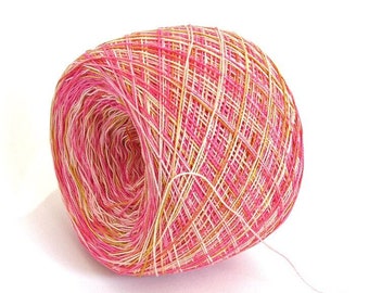 Hand Dyed Lace Weight Cotton Yarn: Strawberry Lemonade, 1015 Yards