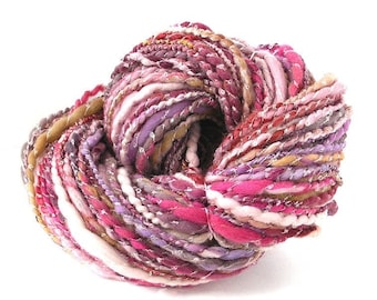 Handspun Yarn Hand Dyed Soft Merino Wool Silk Thick and Thin Boucle Art Yarn Super Bulky 115 yards Pink Mauve Yarn by FiberFusion-Rose Blush