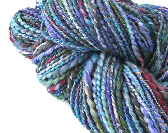 Handspun Yarn Hand Dyed Superwash Merino Wool Nylon Bamboo Silk Chunky Soft Yarn 168 yards Variegated Multi Color Yarn Periwinkle- Blue Leaf