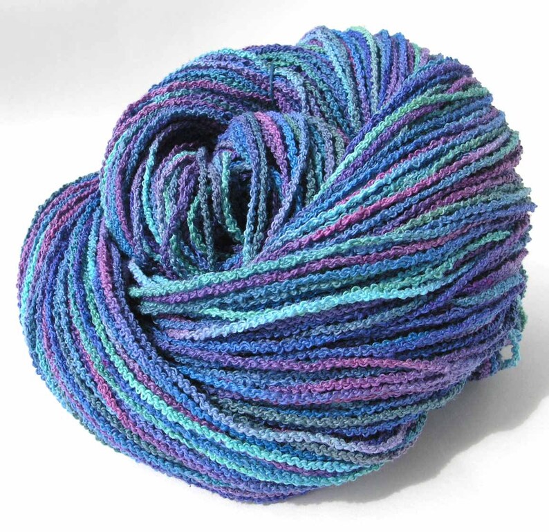 Hand Dyed Cotton Yarn Textured Nubby Sport Weight Yarn Blue Green Ocean Water Colors Indie Space Dyed 329 Yards Unique OOAK Blue Horizon