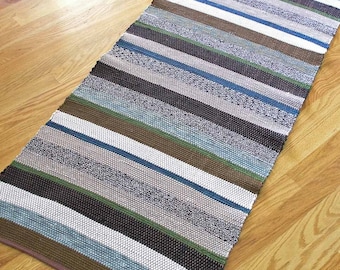 Handwoven Striped Cotton Fabric Rag Rug FiberFusion One of a Kind Home Decor Housewarming Gift Unique Long Runner 23 x 55 inches-Pathway