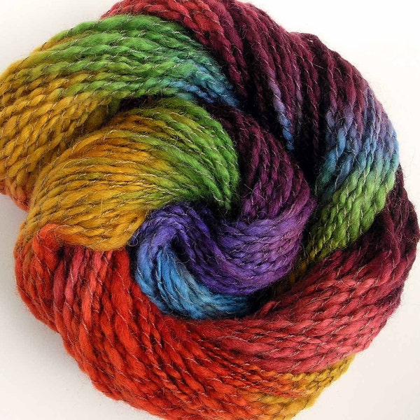 Handspun and Hand Dyed  BFL Wool Alpaca Worsted Yarn - Summer Rhapsody