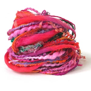 Art Yarn Bundle Mixed Novelty DIY Textile Fiber Sampler Pack 10 Unique Trims Yarn 2 yards each 20 Yards Summer Craft Scarlet Pink-Red Dahlia image 2