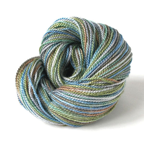 Hand Dyed Yarn Merino Wool Bamboo Sport Weight Yarn 255 yards Soft Shiny Variegated Blue Grey Green Tan Unique Yarn FiberFusion - Seafoam