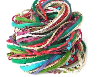 Hand Dyed Art Yarn Bundle: Holiday DIY Fiber Sampler, 20 Yards