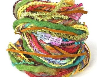 Hand Dyed Art Yarn Bundle: Autumn Fall Fiber Sampler, 20 Yards