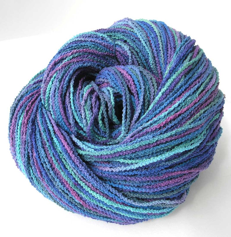 Hand Dyed Cotton Yarn Textured Nubby Sport Weight Yarn Blue Green Ocean Water Colors Indie Space Dyed 329 Yards Unique OOAK Blue Horizon