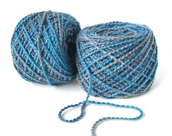 Hand Dyed Cotton Yarn Textured Nubby DK Weight 215 Yards Unique Teal Grey Yarn - Stormy Sea