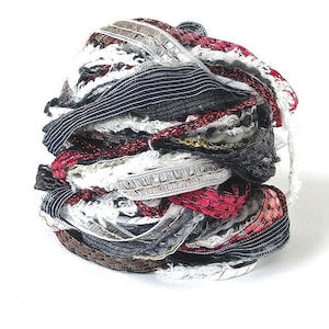 Art Yarn Sampler Pack: Black, White, Silver - Mixed Fiber Textile Bundle