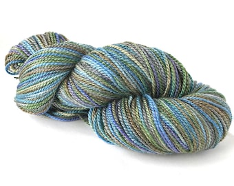 Hand Dyed Yarn Merino Wool Bamboo Sport Weight Yarn 255 yards Soft Shiny Variegated Olive Green Blue Unique Yarn FiberFusion- Green Stone