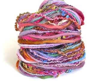 Art Yarn Bundle Mixed Novelty Textile Fiber Sampler Pack 10 Unique Colorful Textured Yarns 2 yards each 20 Yards FiberFusion- Blooming Path
