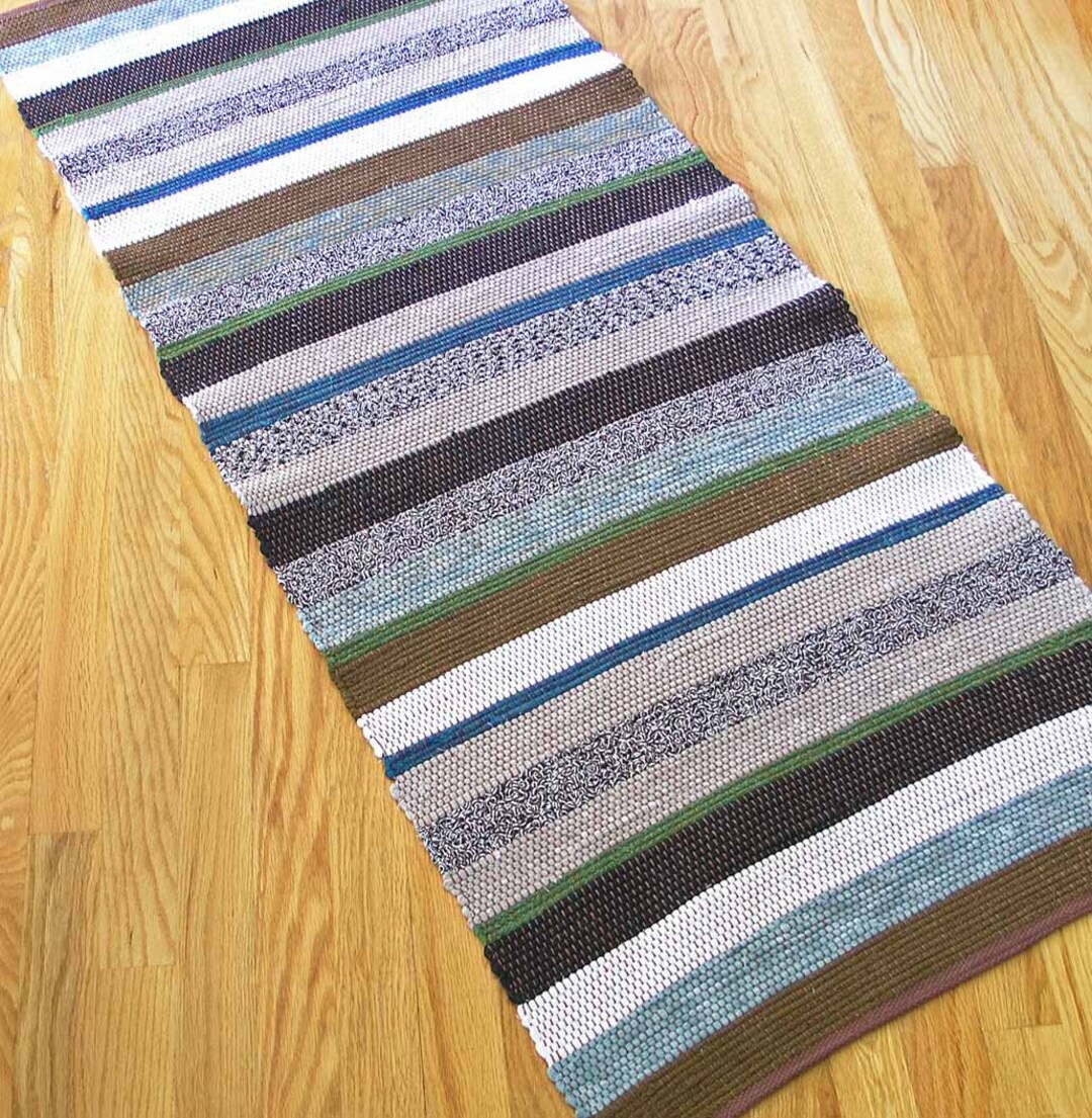 Handwoven Striped Cotton Rag Rug: Earth Tone Runner (23 X 55 Inches) - Etsy