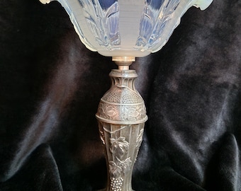 Antique Art Nouveau lamp with opalescent glass bowl by Ezan