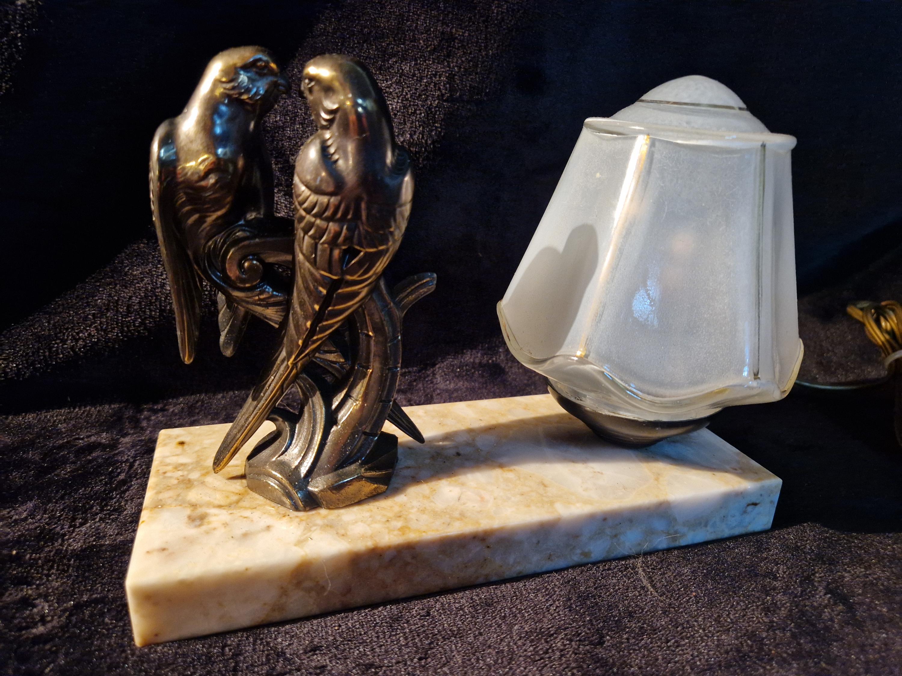 Marquise Lampe Art Déco 1930 - Vintage - Verre Et Bronze (?) - Sans Socle
