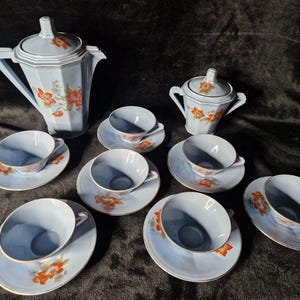Blue porcelain tea or coffee service, Art Deco, France