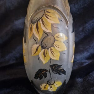 Vase with Tounesol enamel decoration, with a colorless frosted base in the Legras style, France