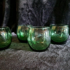 Four water glasses, transparent green, 1970s, France