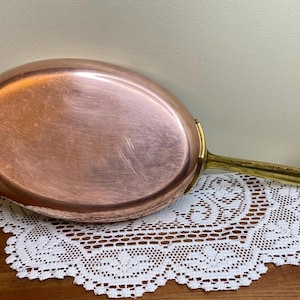 Vintage ovale koperen vispan met messing handvat | Antiek koperen keukengerei | Gemaakt in Portugal Taagkoper | Modern kookgerei uit het midden van de eeuw