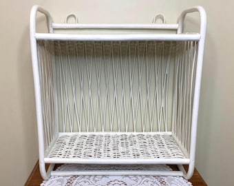 Vintage Wicker Rattan Wall Hanging Shelf with Towel Bar | Vintage Storage | Vintage Boho Decor