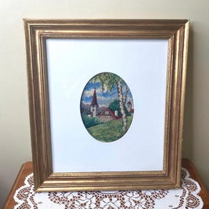Vintage Framed Petit Point Needlepoint Art “Charm Of Spring” – Antique Wiehler Gobelin Petit Point – Vintage Home Decor