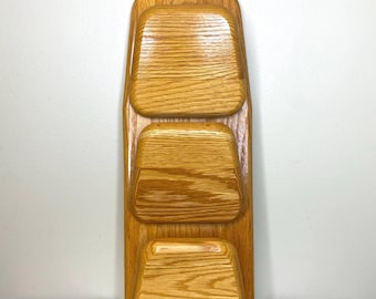 Vintage Wall Hanging Oak Three-Slot Letter Holder with 4 Small Hooks – Rustic Storage Home Decor  – Vintage Stationary Storage