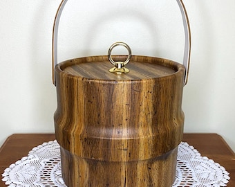 Vintage Faux Wood Ice Bucket | Mid Century Modern Barware | 1960s Retro Kitchen Decor