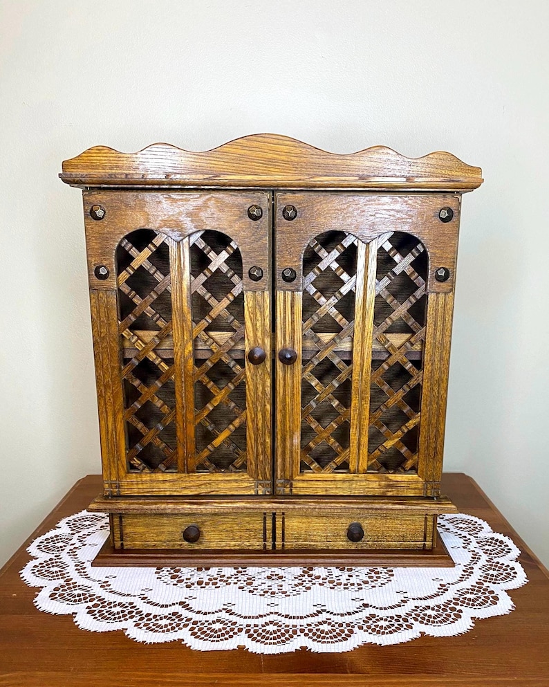 Vintage Wooden Spice Rack Cabinet With Doors and Drawers - Wall Hanging ...