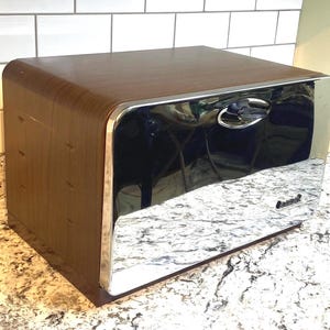 Vintage Kenmore Bread Box with Wood Grain Design and Chrome Door | Retro Kitchen Storage, Mid-Century Style | Collectible Kitchen Decor