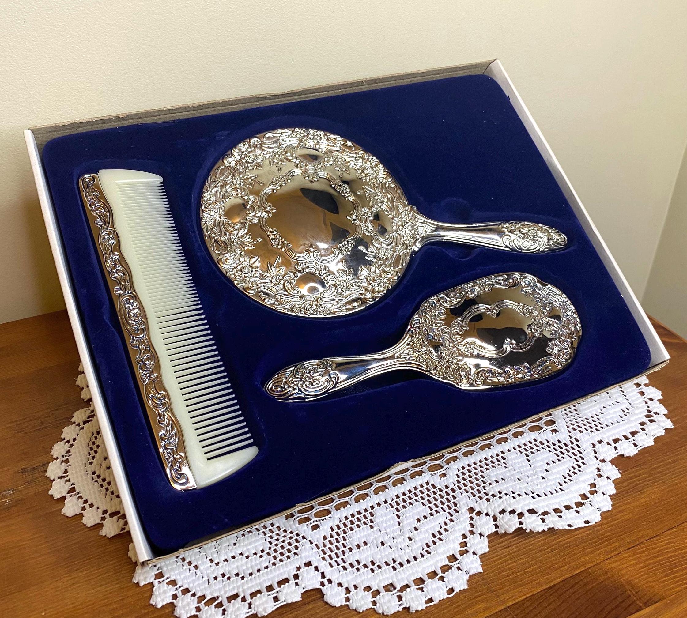 Vintage Silver Plated and Cream Hair Styling Set Silver Brush Comb Set In Collectible Vanity Accessories | eBay main image 2