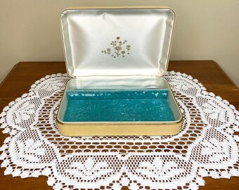 Vintage Travel Jewelry Case Box | Floral Design | Blue Velvet Interior | Antique Jewelry Organizer | Vintage Travel Case