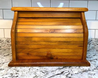 Vintage Farmhouse Style Solid Oak Wood Bread Box W16xh12.5xd10.5