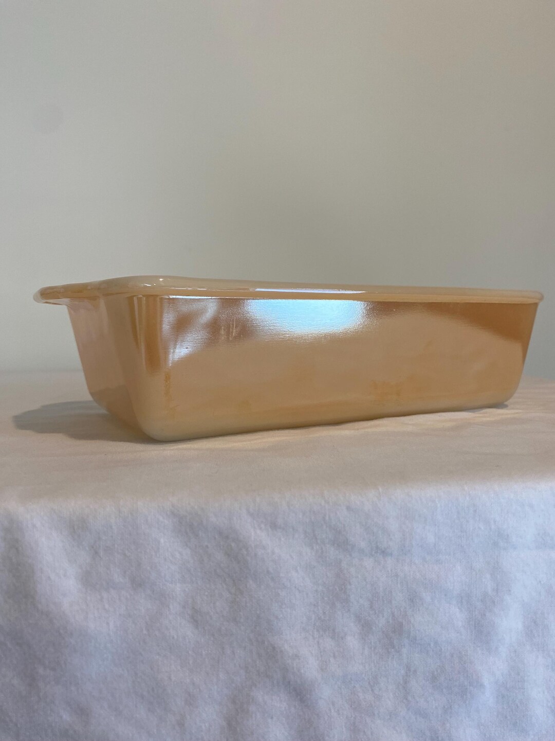 Fire-King - パン粉 Fire King Peach Luster Loaf/baking Dish Block FIRE KING Logo