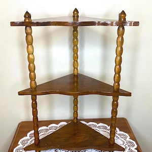 Vintage 3-Tier Wall Hanging Wooden Corner Shelf - Mid-Century Modern Decor Trinket Shelf