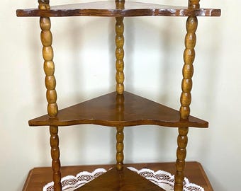 Vintage 3-Tier Wall Hanging Wooden Corner Shelf - Mid-Century Modern Decor Trinket Shelf