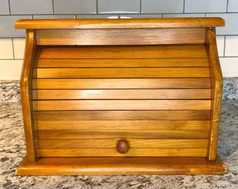 Panera vintage de madera maciza con puerta enrollable / Decoración de cocina rústica - Almacenamiento de cocina antiguo / Decoración de granja