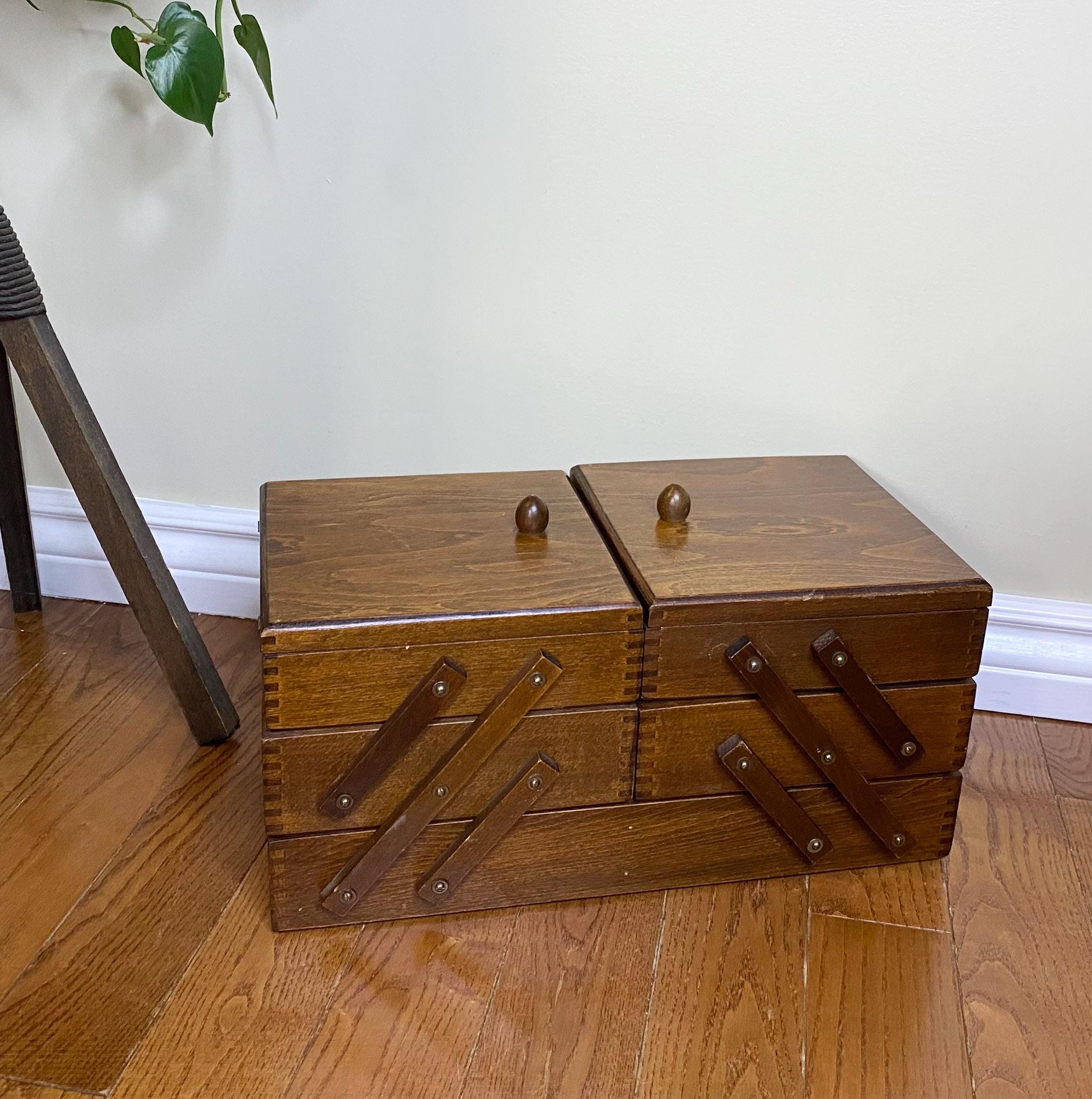Vintage Wooden Accordion Sewing Box | Made in Romania | Antique