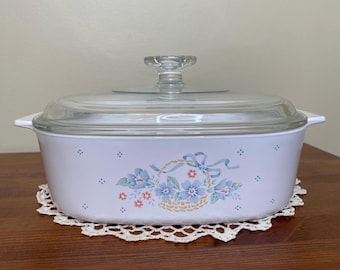 Plato vintage Corning Ware de 2 litros con diseño "Country Cornflower" y tapa de Pyrex / Utensilios de cocina de mediados de siglo, utensilios de cocina coleccionables