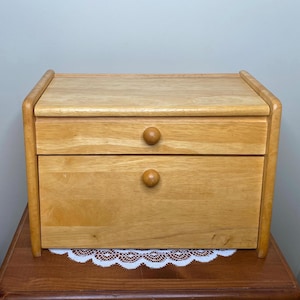 Vintage Solid Wood Bread Box with Top & Front Door Storage - Vintage Kitchenware Organizer
