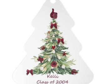 Personalized Metal Texas Ornament  Maroon Tree Shape Christmas Ornament State Holiday Gift
