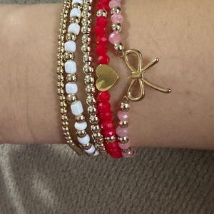 Gold Valentine&#39;s Day Bracelet Stack - 5 set Bracelet Stack - with heart and bow