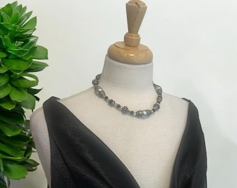 Vintage CHICO'S Faux Pearl Glass Bead Silver-Tone 16" Necklace