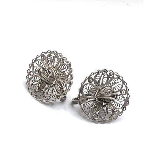 Vintage 1940s Mexican Silver Sombrero Earrings - image 1