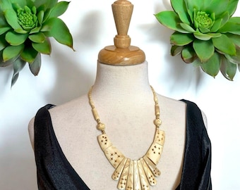Vintage Tribel Hand Carved Bone 22" Necklace