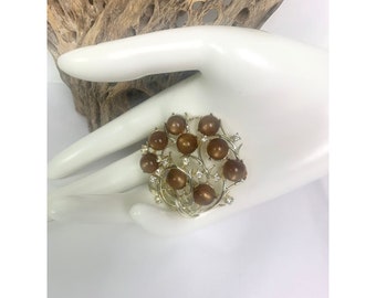 Vintage CORO Moon Glow Rhinestone Brooch - Marked